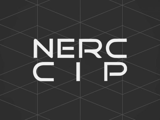 White text "NERC" stacked above "CIP" on a dark grey background with a faint geometric pattern.