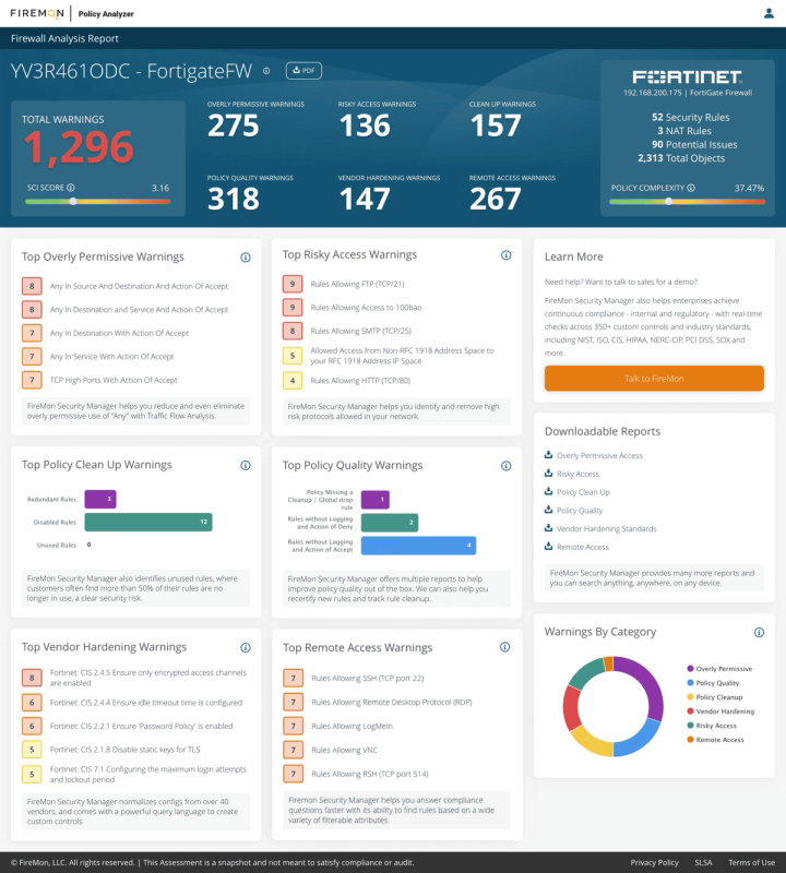 FireMon Policy Analyzer graphic showing dashboard.