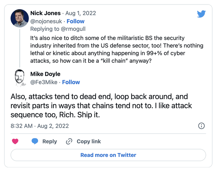 Thread of tweets between Nick Jones and Mike Doyle.