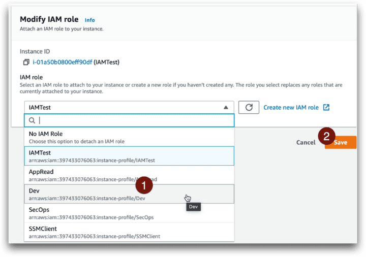 Image showing Option 3: Change the IAM role, replacing the old role.