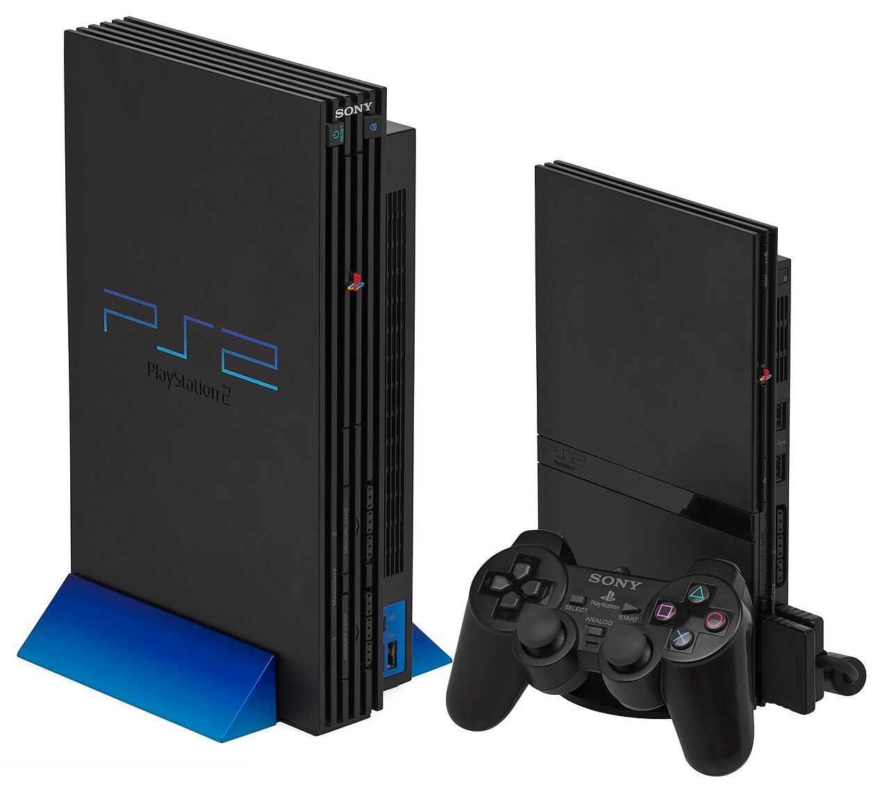 The original PS2 beside the 2004 Slim