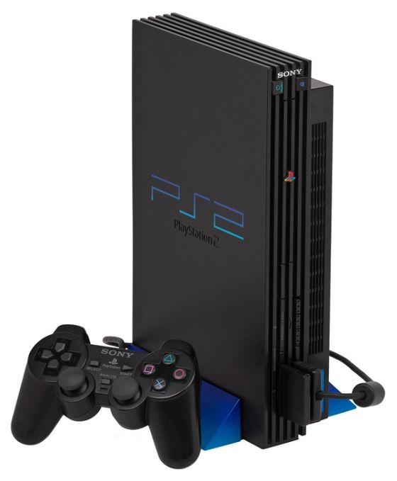 The original PlayStation 2 console with DualShock 2 controller and memory card