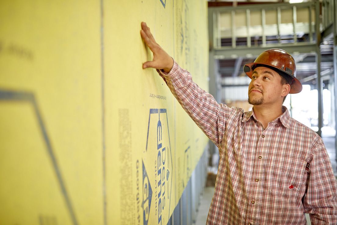 ENCLOSURE Sheathing System installed on a commercial wall assembly