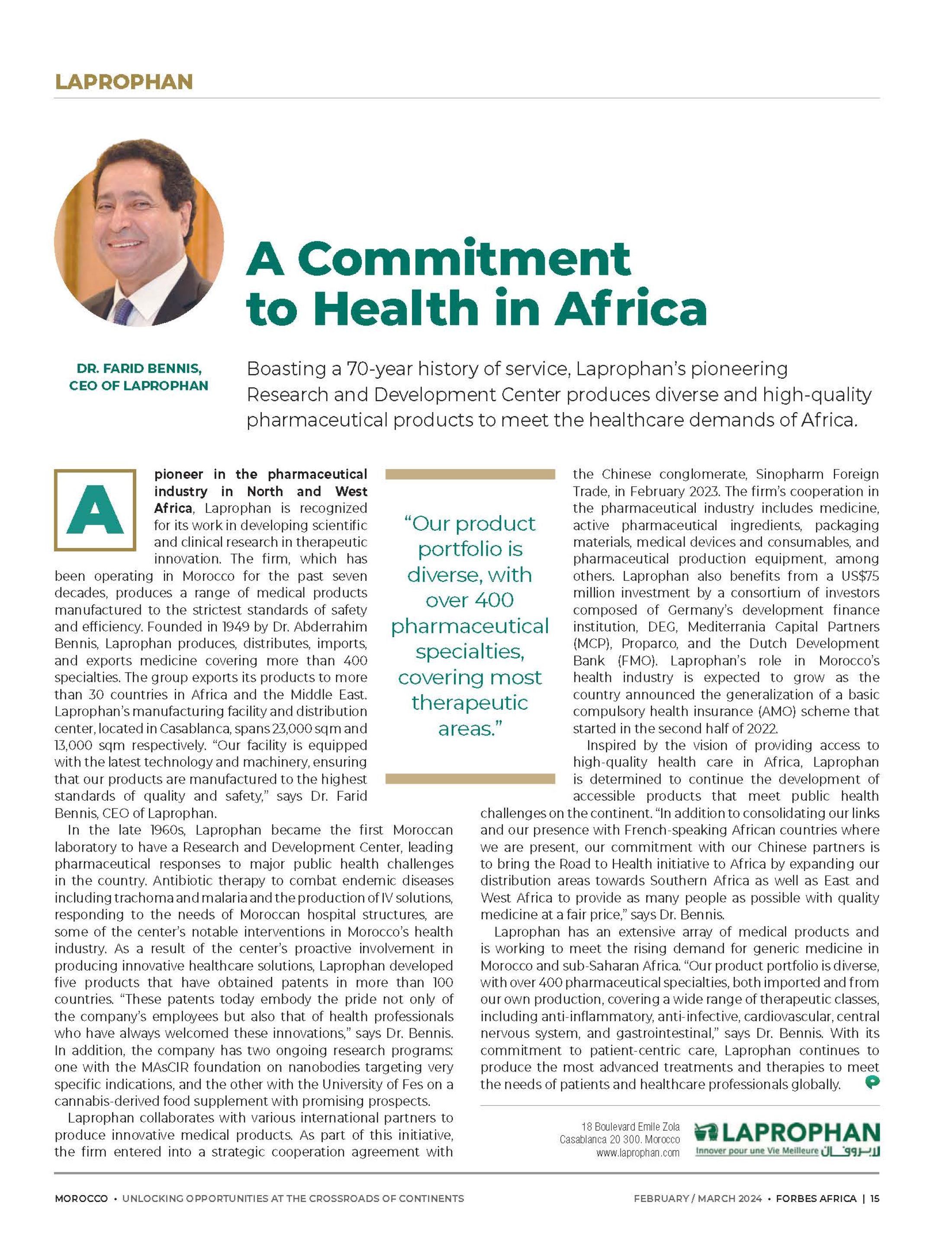 ENTRETIEN AVEC LE DR. FARID BENNIS DANS FORBES AFRICA, ÉDITION MAROCAINE 2024