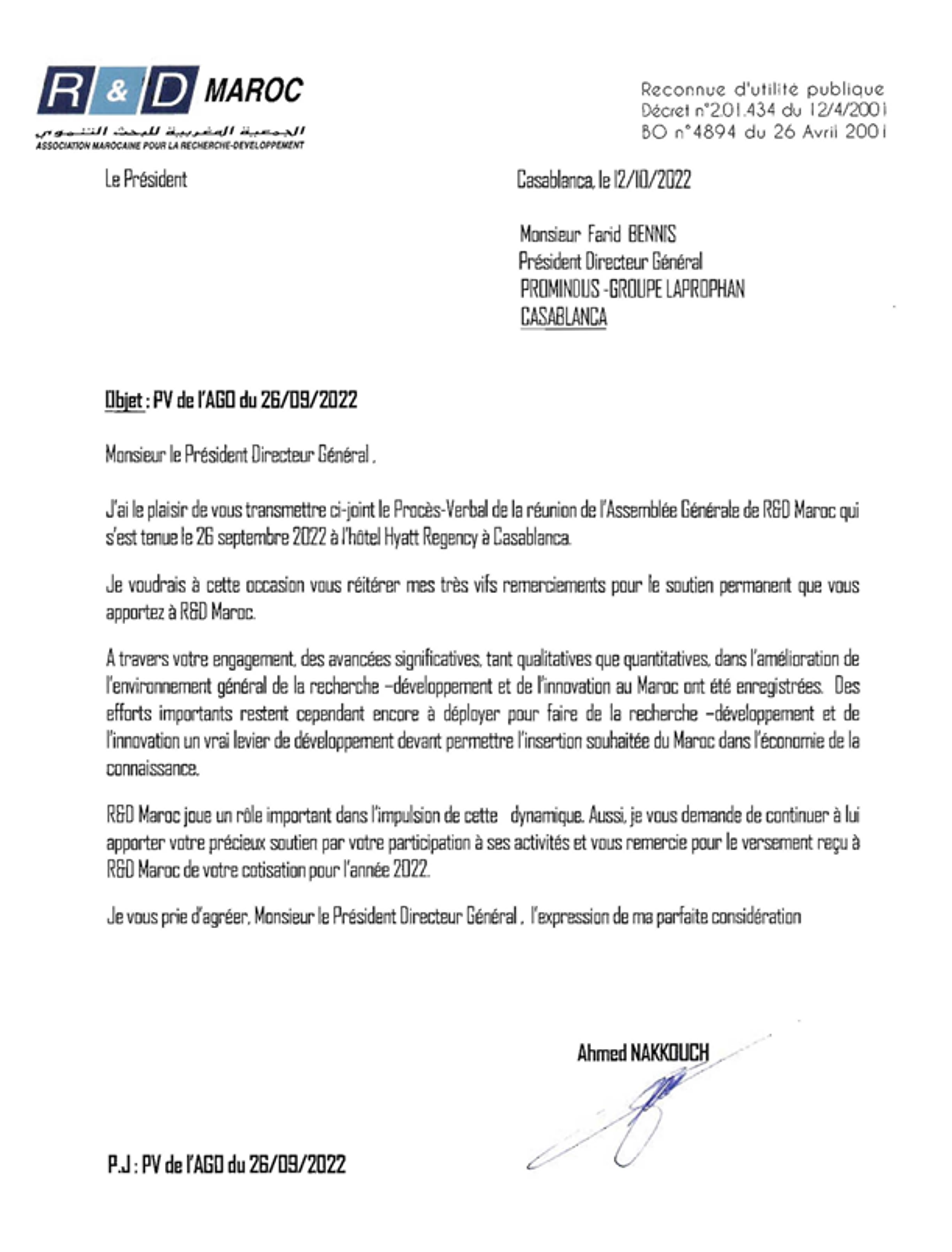 Remerciements R&D Maroc