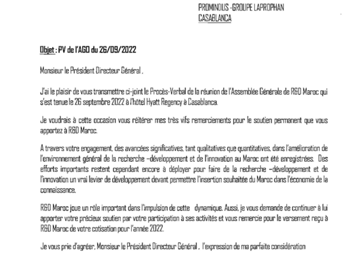 Remerciements R&D Maroc
