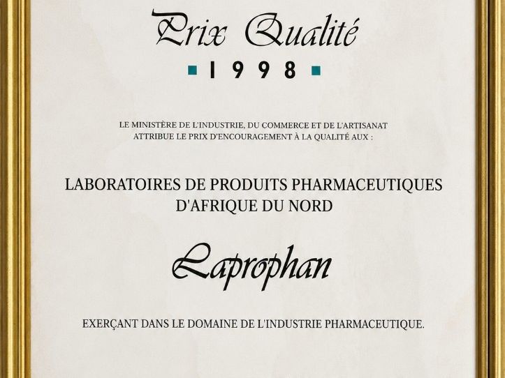 Prix Qualité 1998 : Laprophan reçoit le Prix d'Encouragement à la Qualité du Ministère de l'Industrie