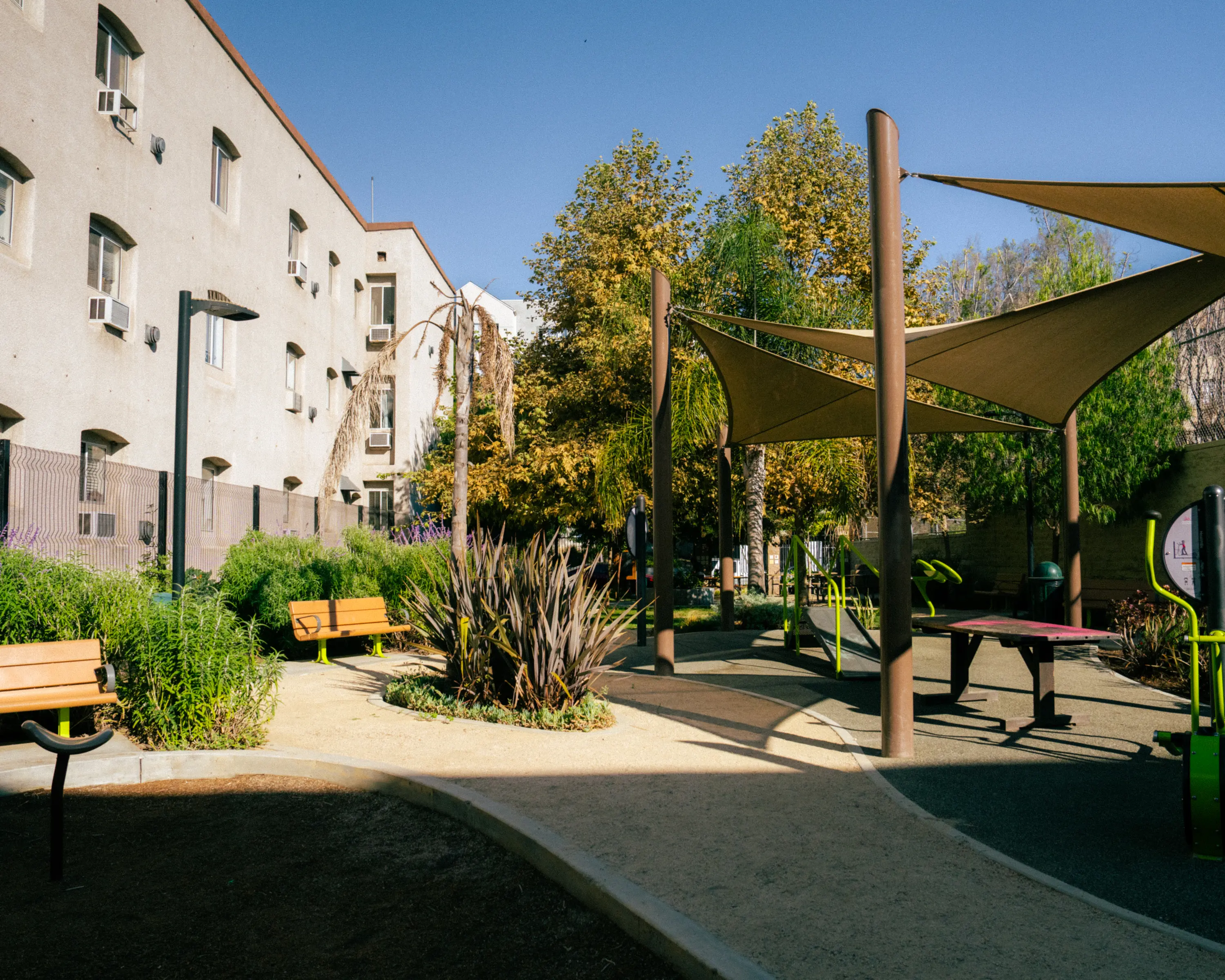 A covered and shaded park