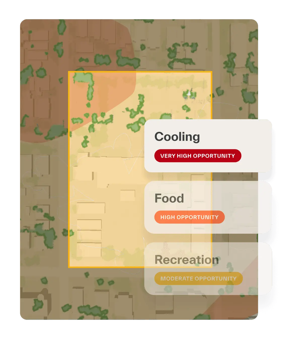 A sample sketch within the Field Kit shows opportunities for cooling, food, and recreation within a selected project site.