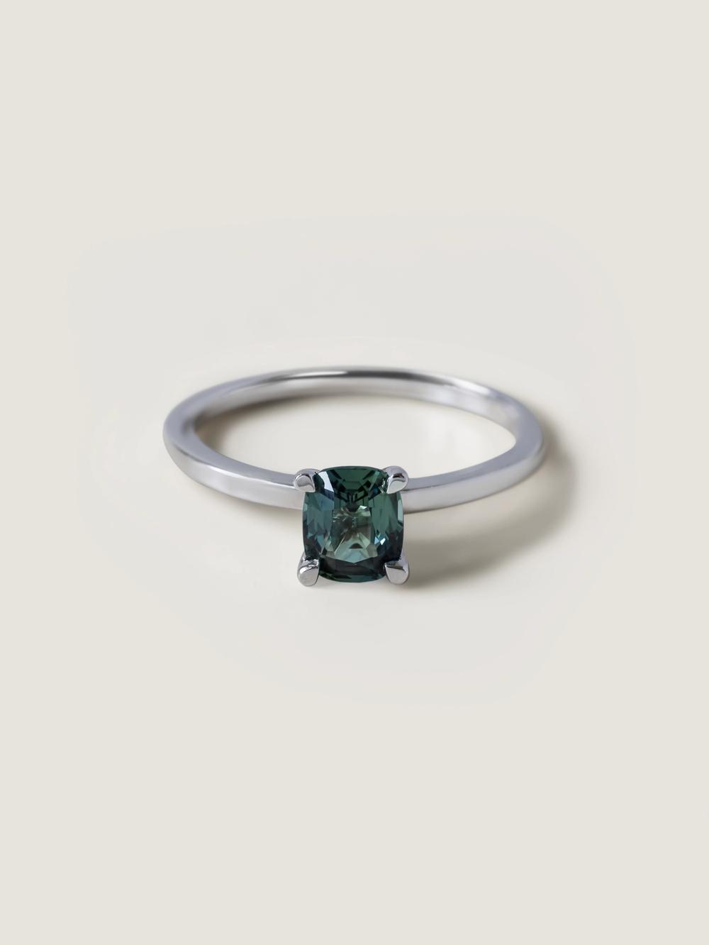 Teal Cushion Sapphire & White Gold