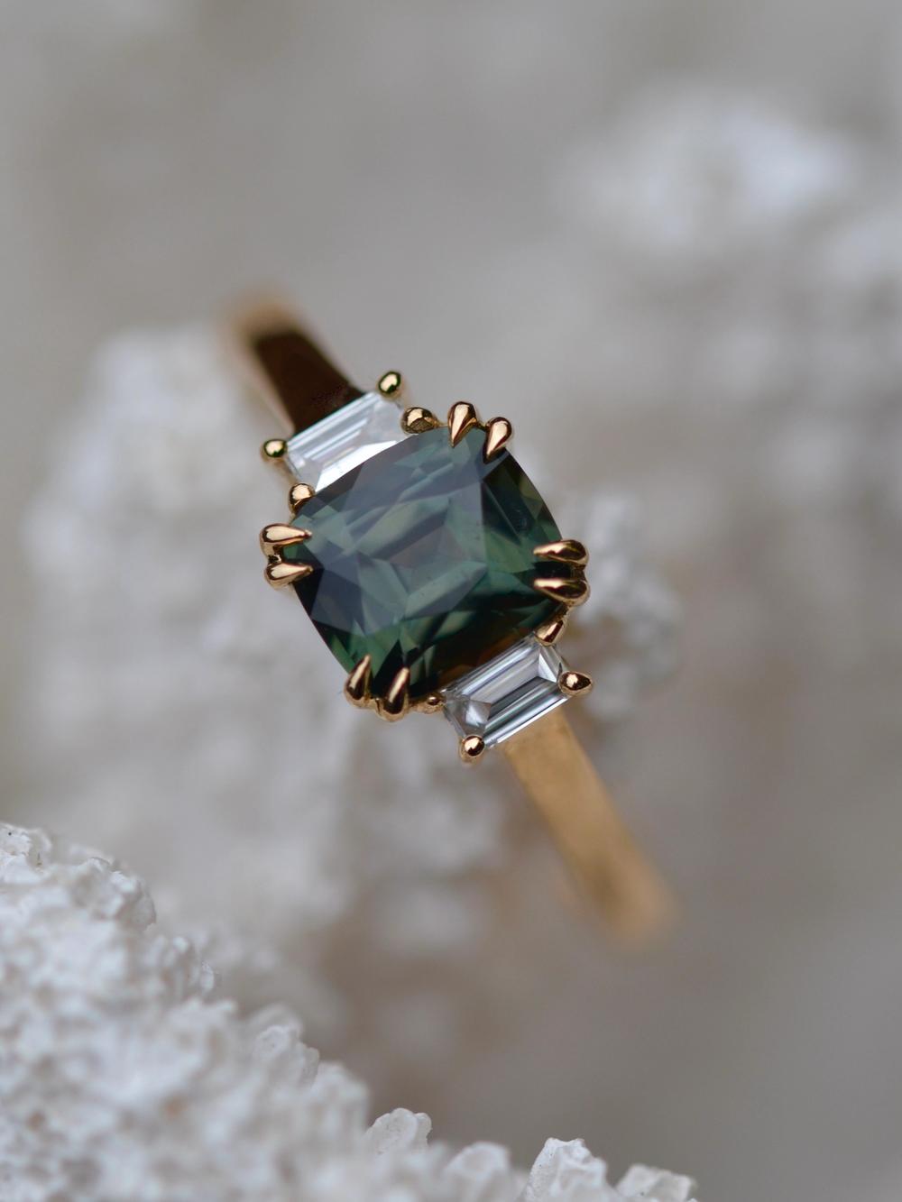 Green Sapphire & Baguette Diamonds