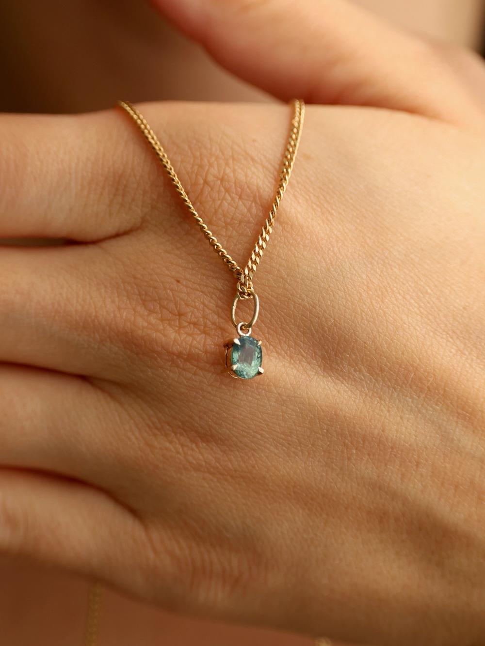 Teal Peacock Oval Sapphire Pendant