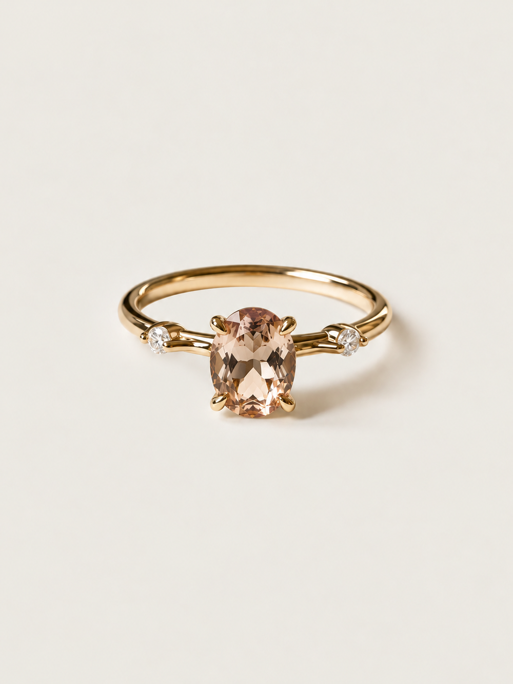 Peach Champagne Oval Tourmaline & Accent Diamond Ring