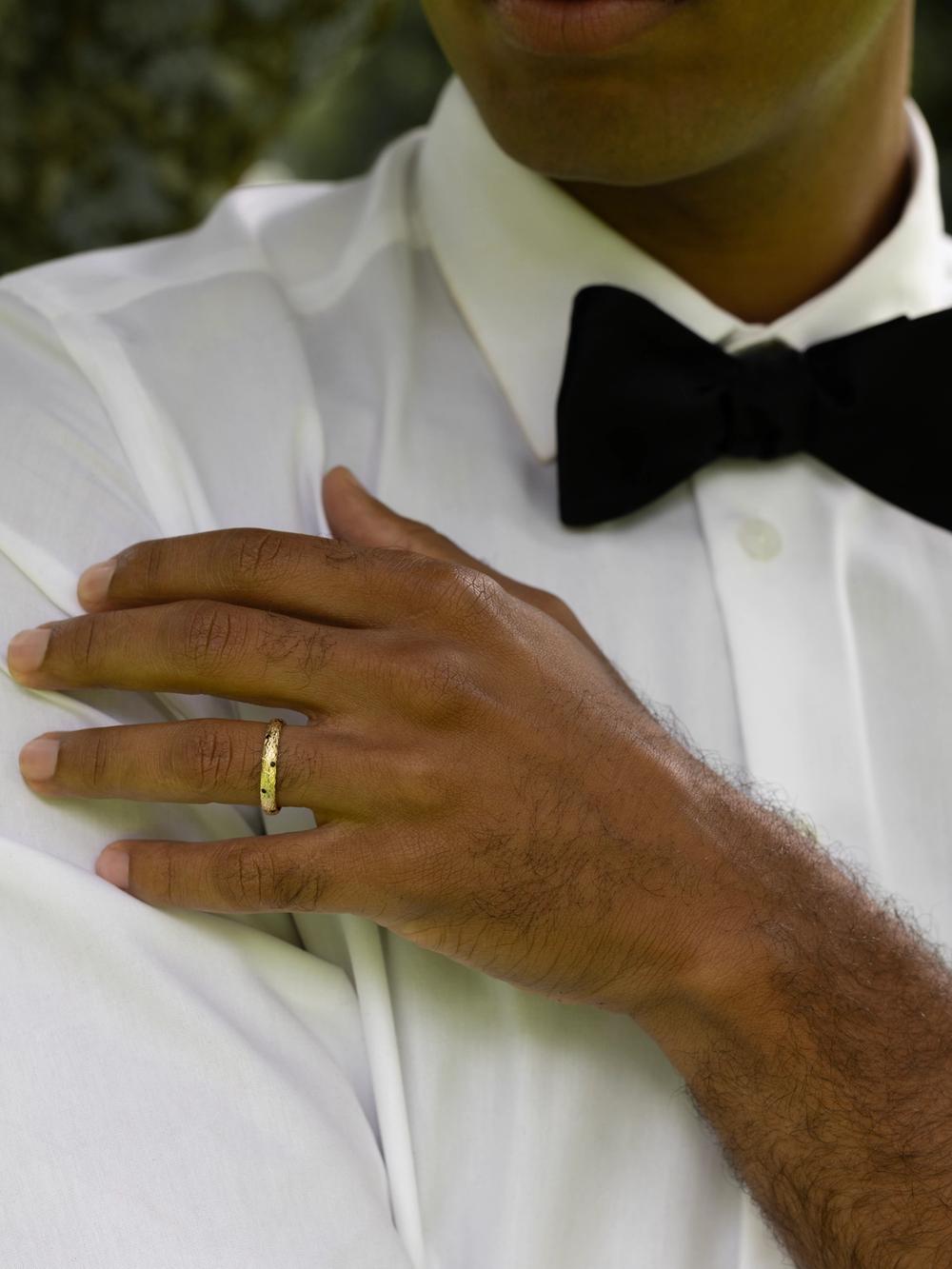 His Textured Love Band & Black Sapphires