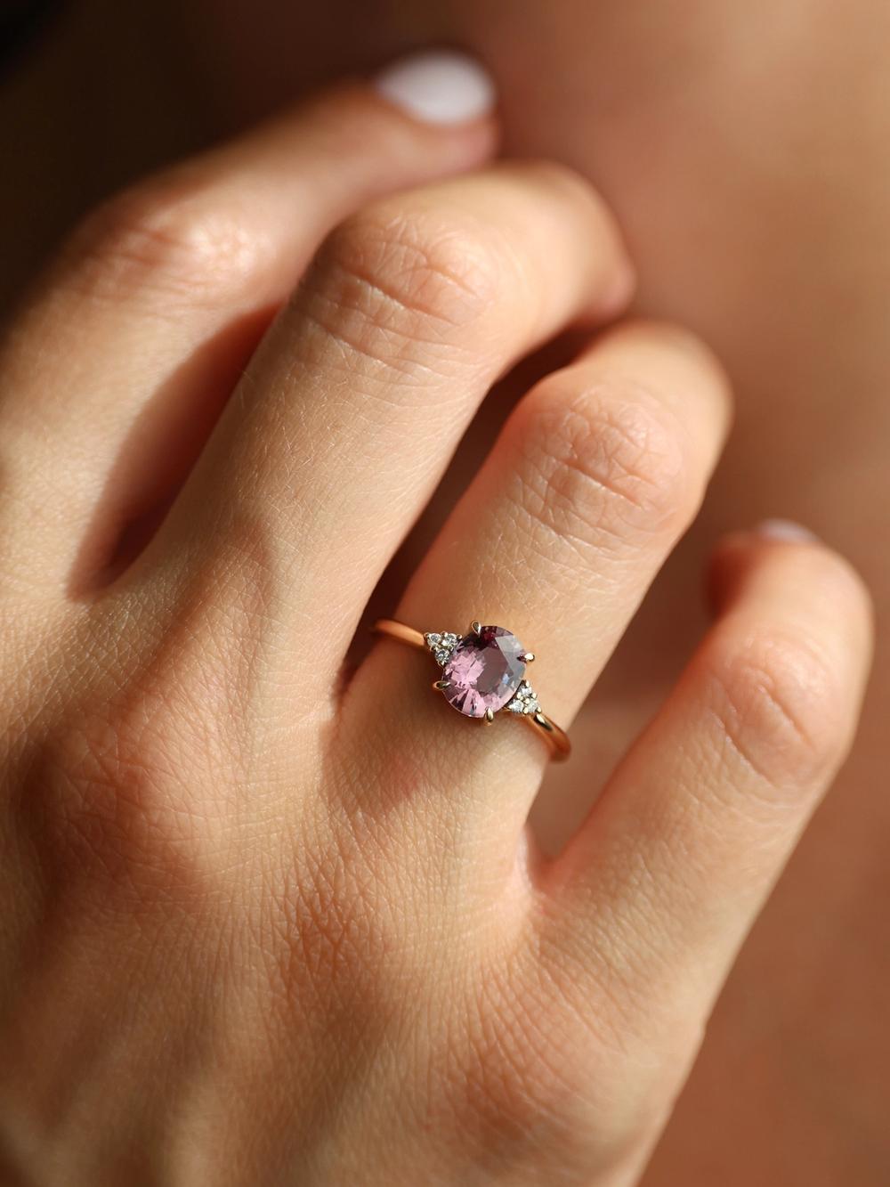 Antique Plum Oval Sapphire Ring & Sprinkled Diamonds