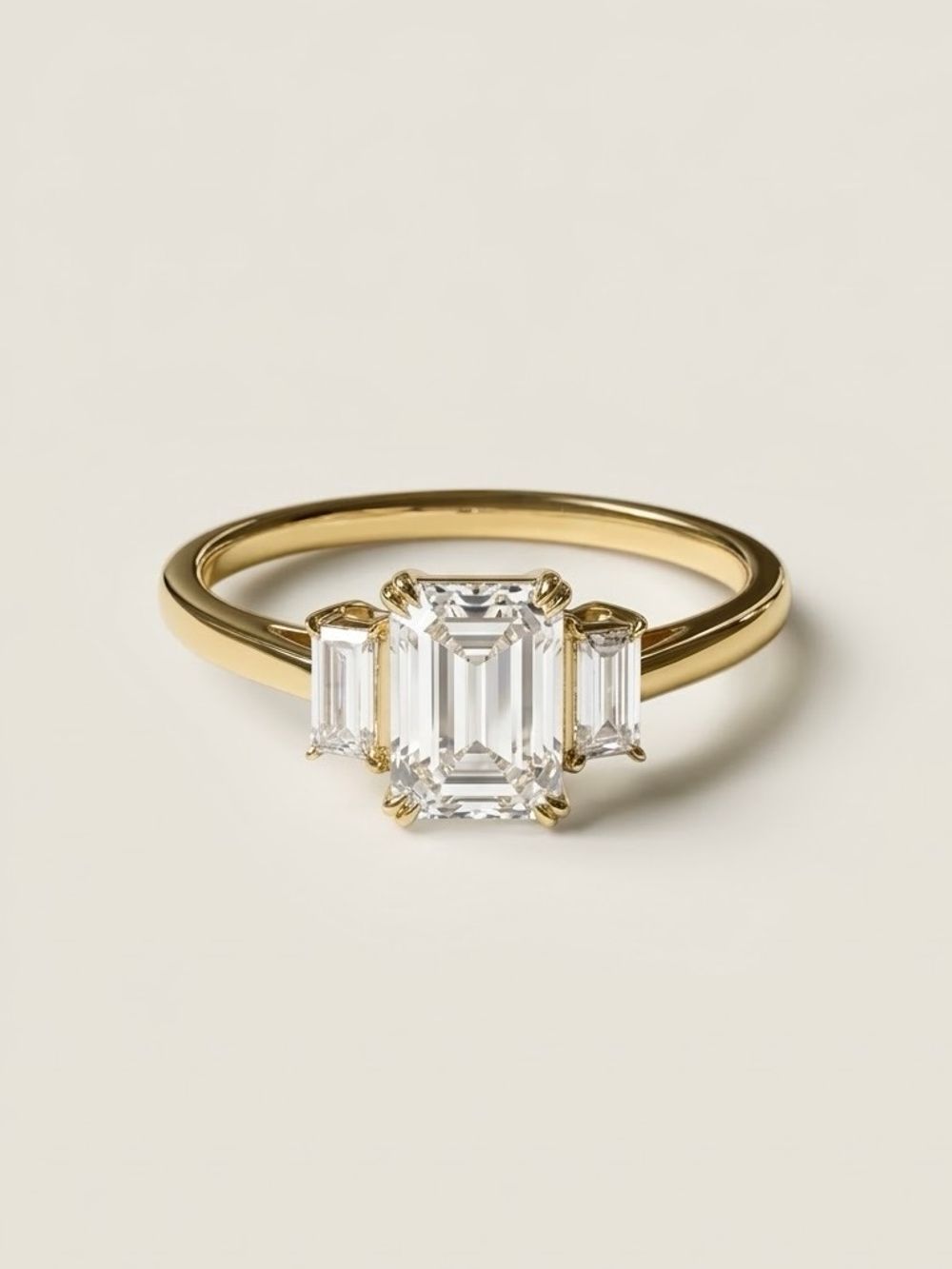 Custom Emerald Baguette Three Stone Swan Diamond Ring