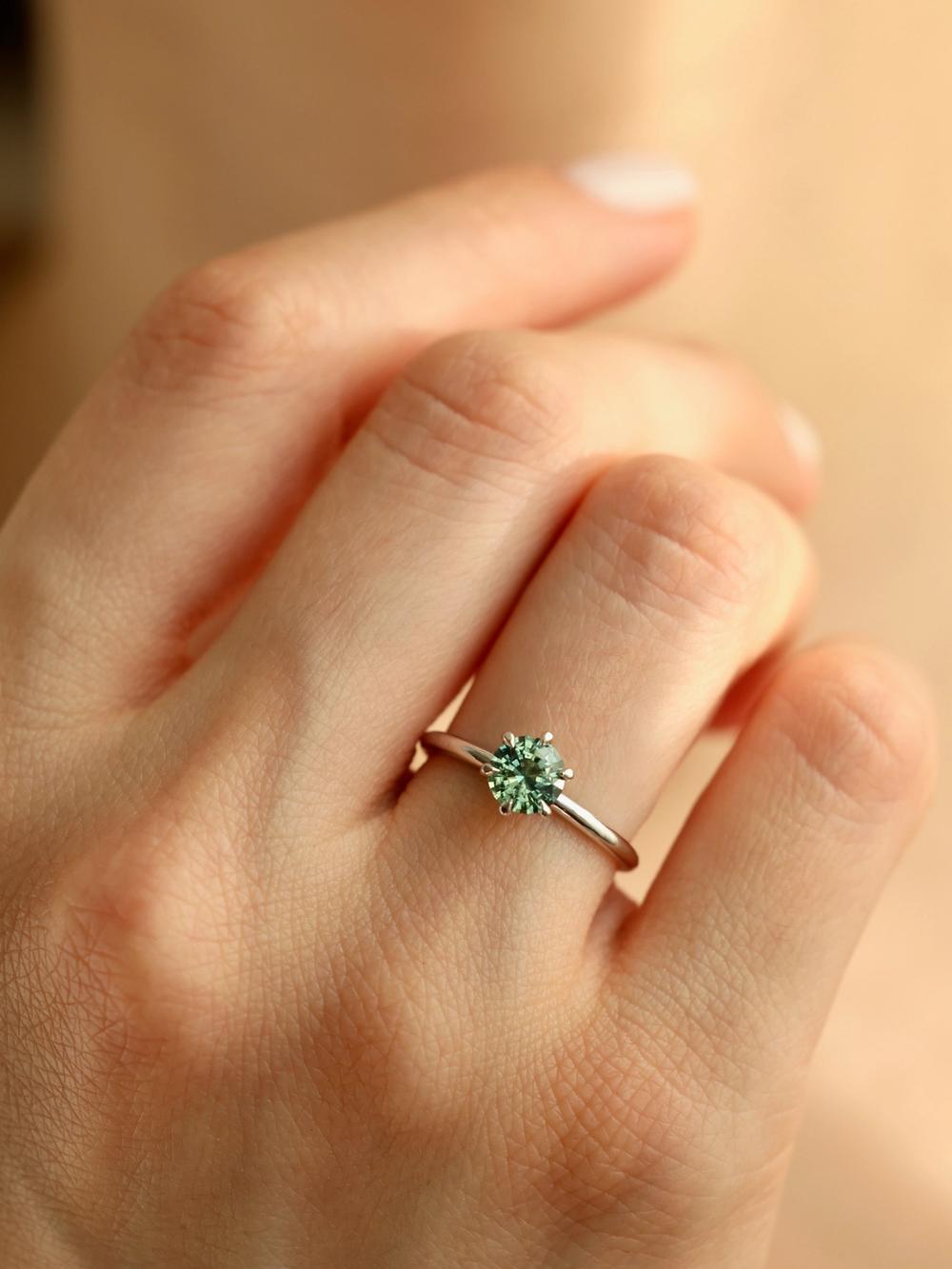 Sage Light Peacock Round Sapphire Ring