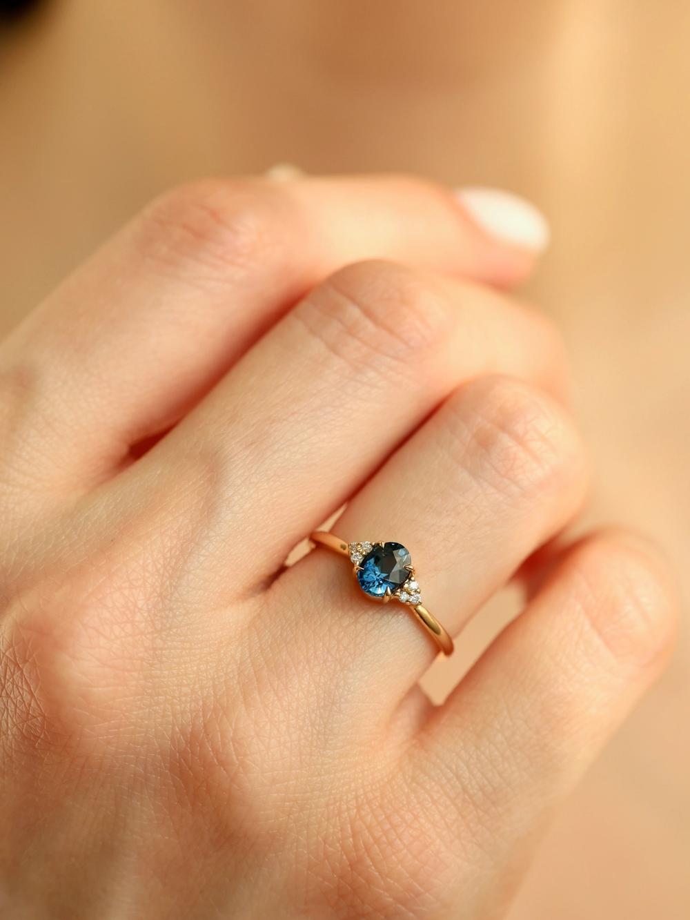 Midnight Ocean Peacock Sapphire & Diamond Ring