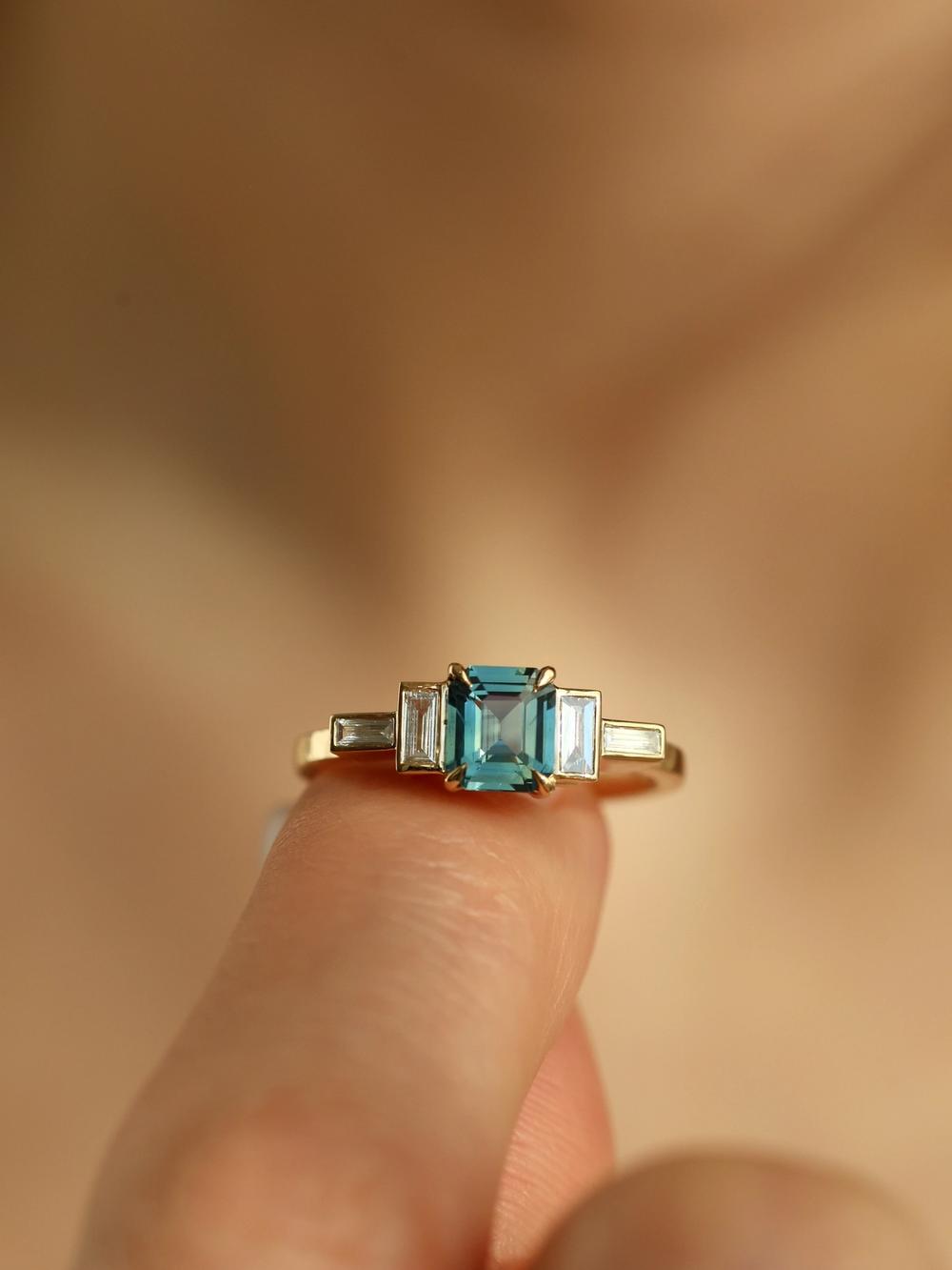 Ocean Peacock Radiant Sapphire Ring – Art Deco