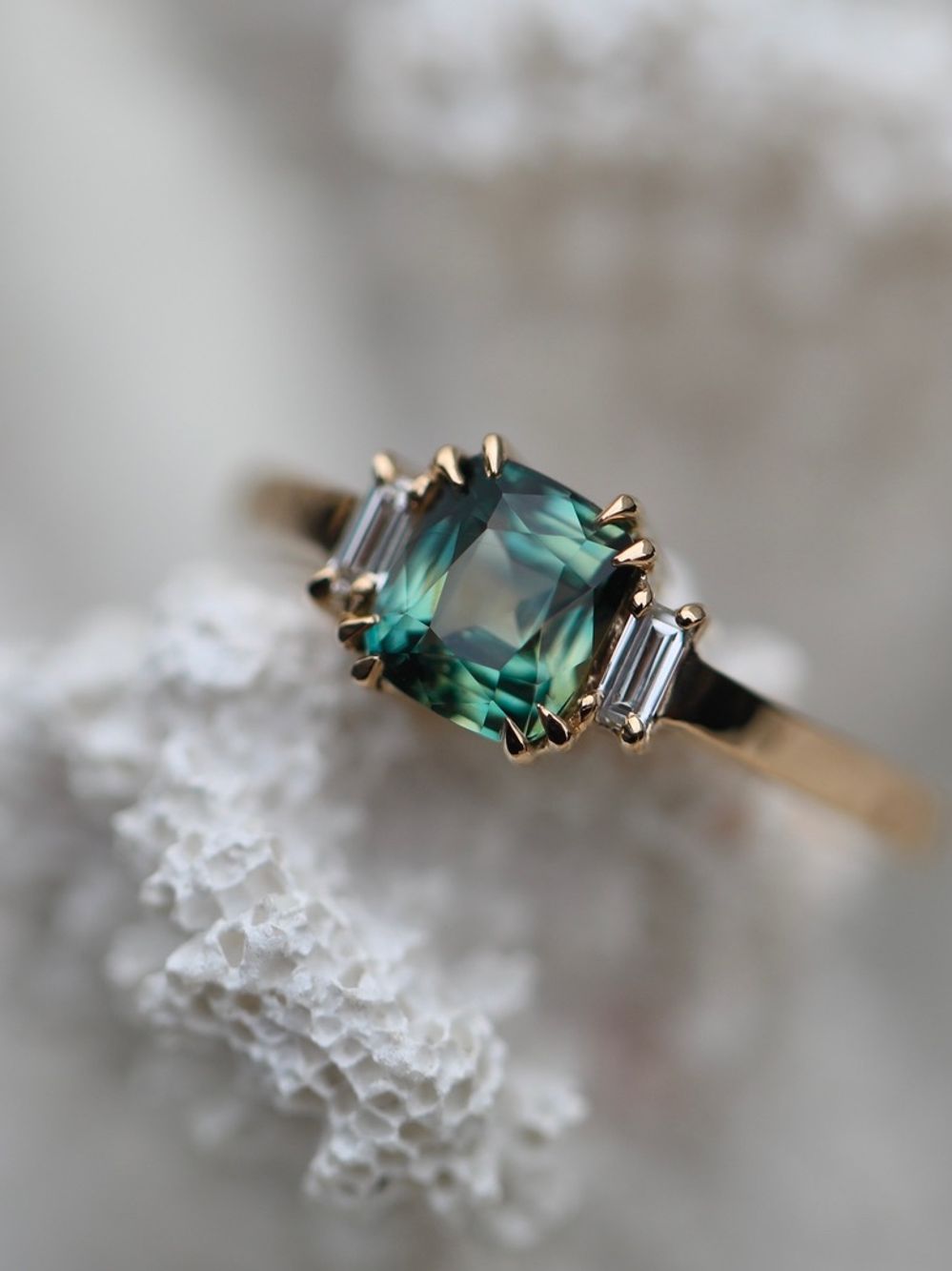 Green Sapphire & Baguette Diamonds