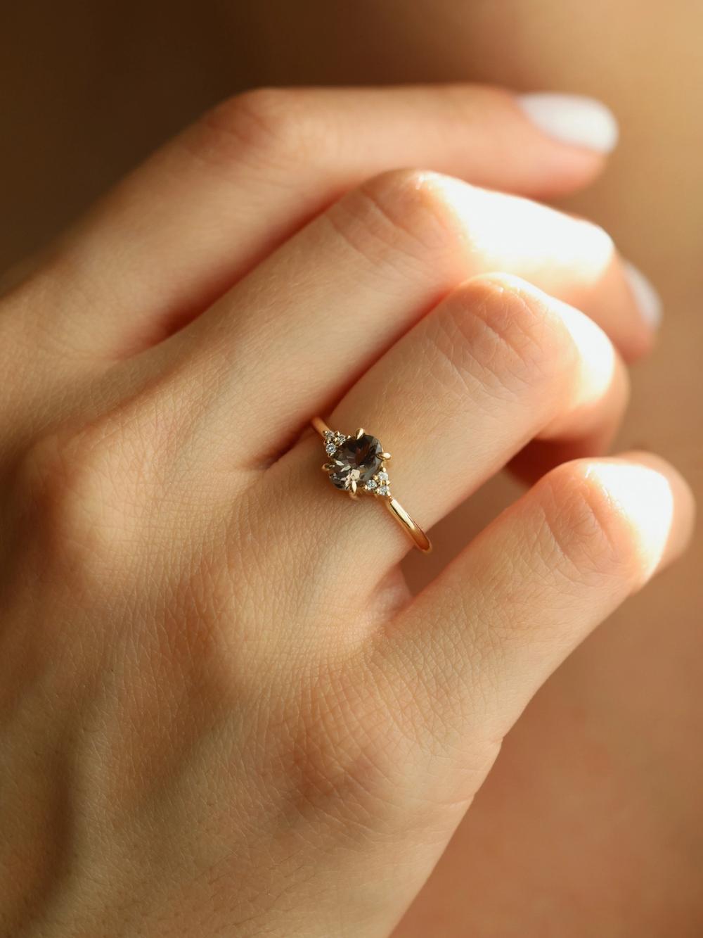 Cocoa Blush Oval Tourmaline & Sprinkled Diamond Ring