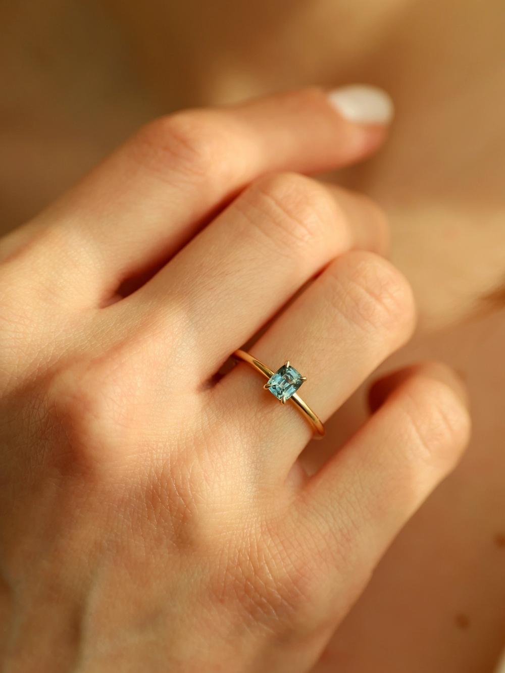 Ocean Cushion Mist Sapphire Ring