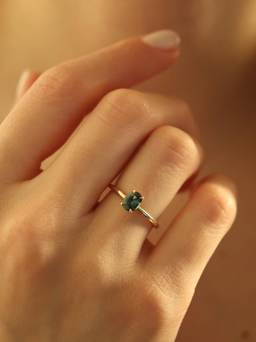 Forest Teal Oval Sapphire Ring