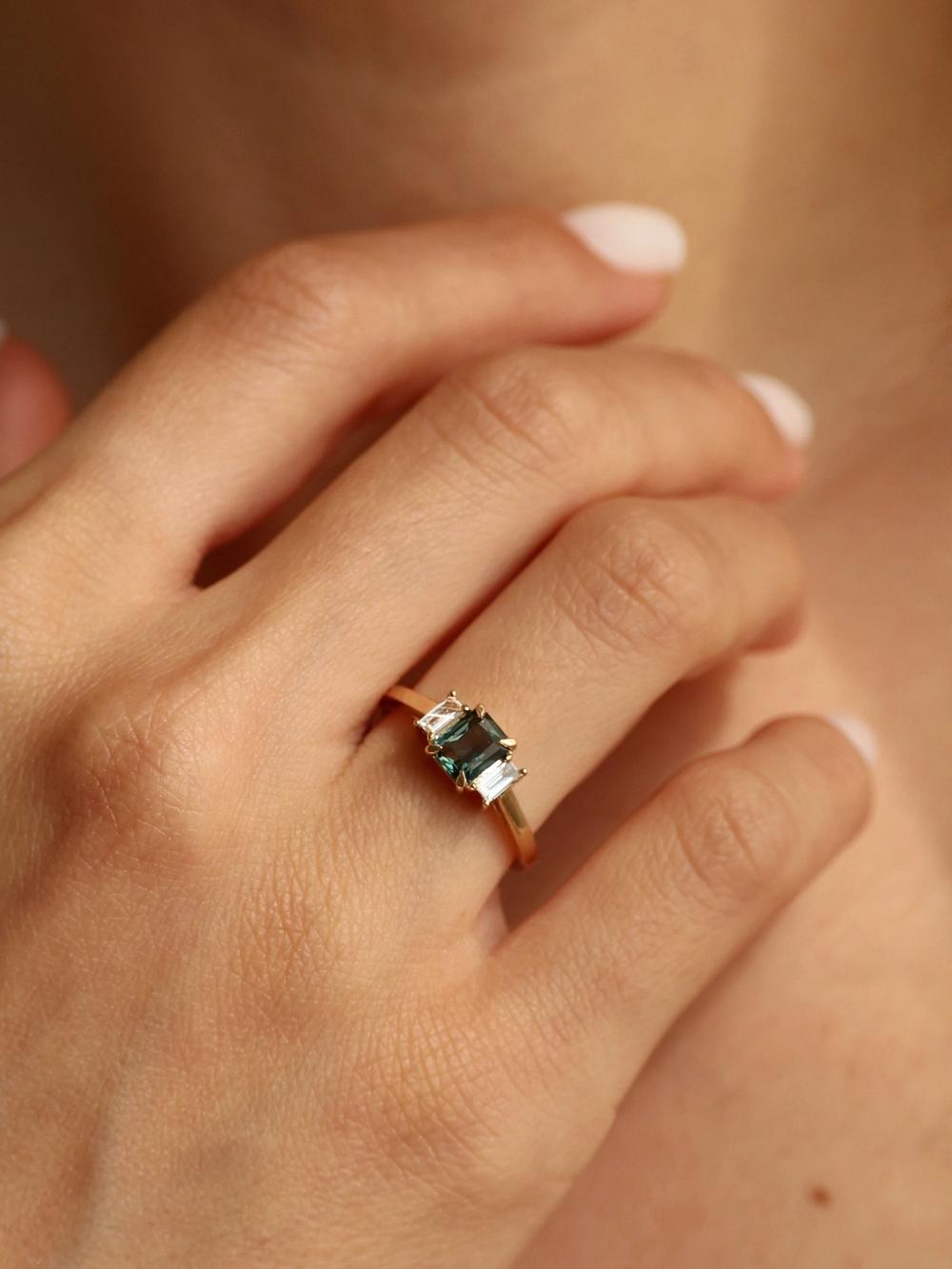 Teal Sapphire & Baguette Diamonds