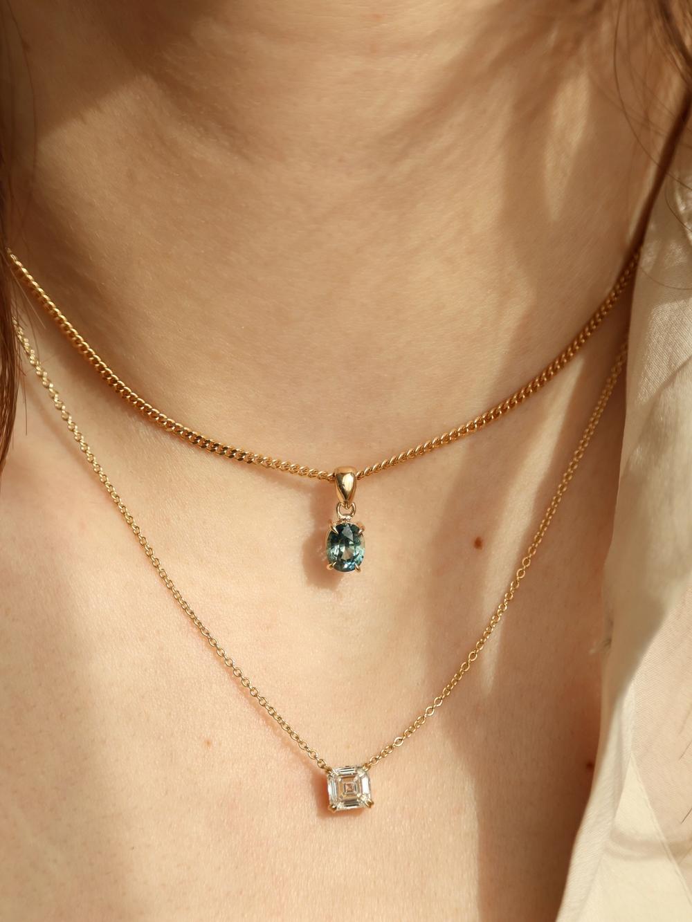 Teal Peacock Oval Sapphire Pendant