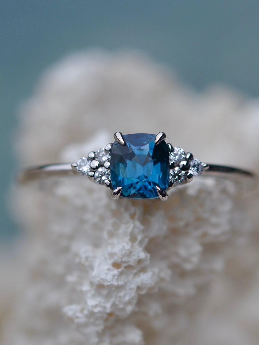 Blue Sapphire & Diamond Cluster