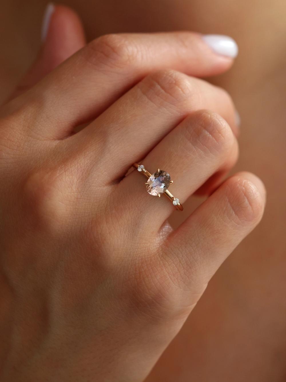 Peach Champagne Oval Tourmaline & Accent Diamond Ring