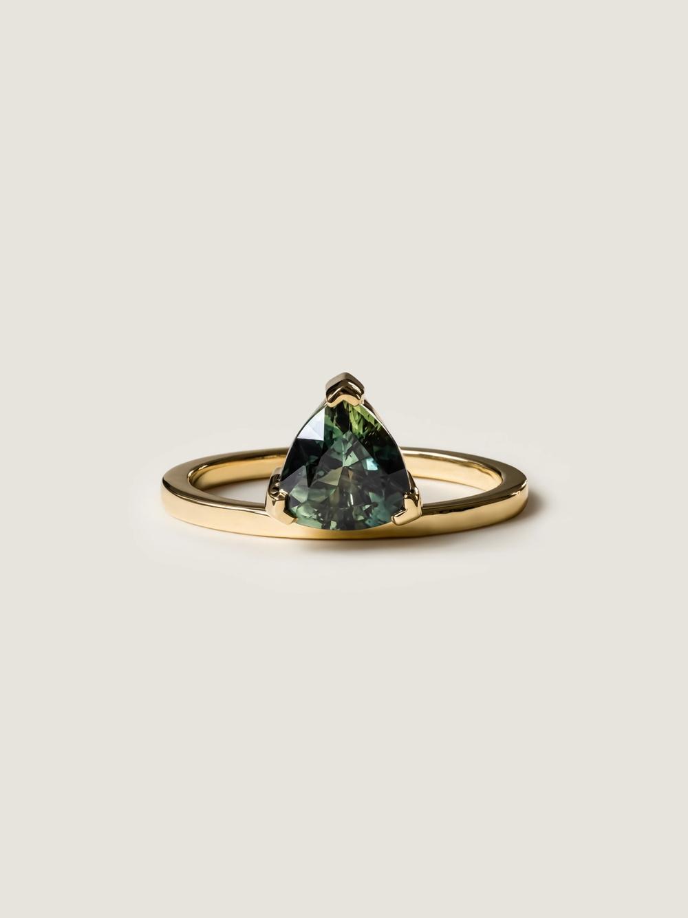 Evergreen Peacock Trillion Sapphire Ring