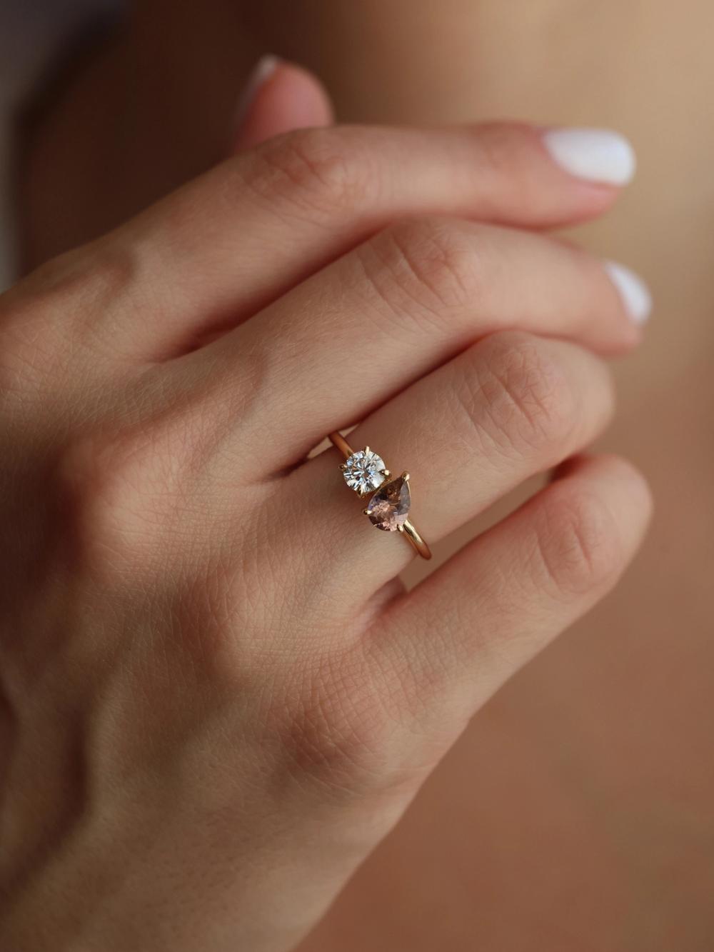 Smoky Rose Tourmaline Toi et Moi Ring