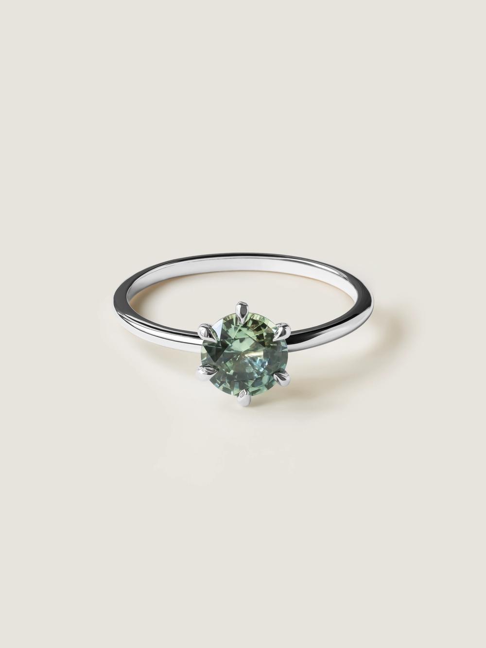 Sage Light Peacock Round Sapphire Ring
