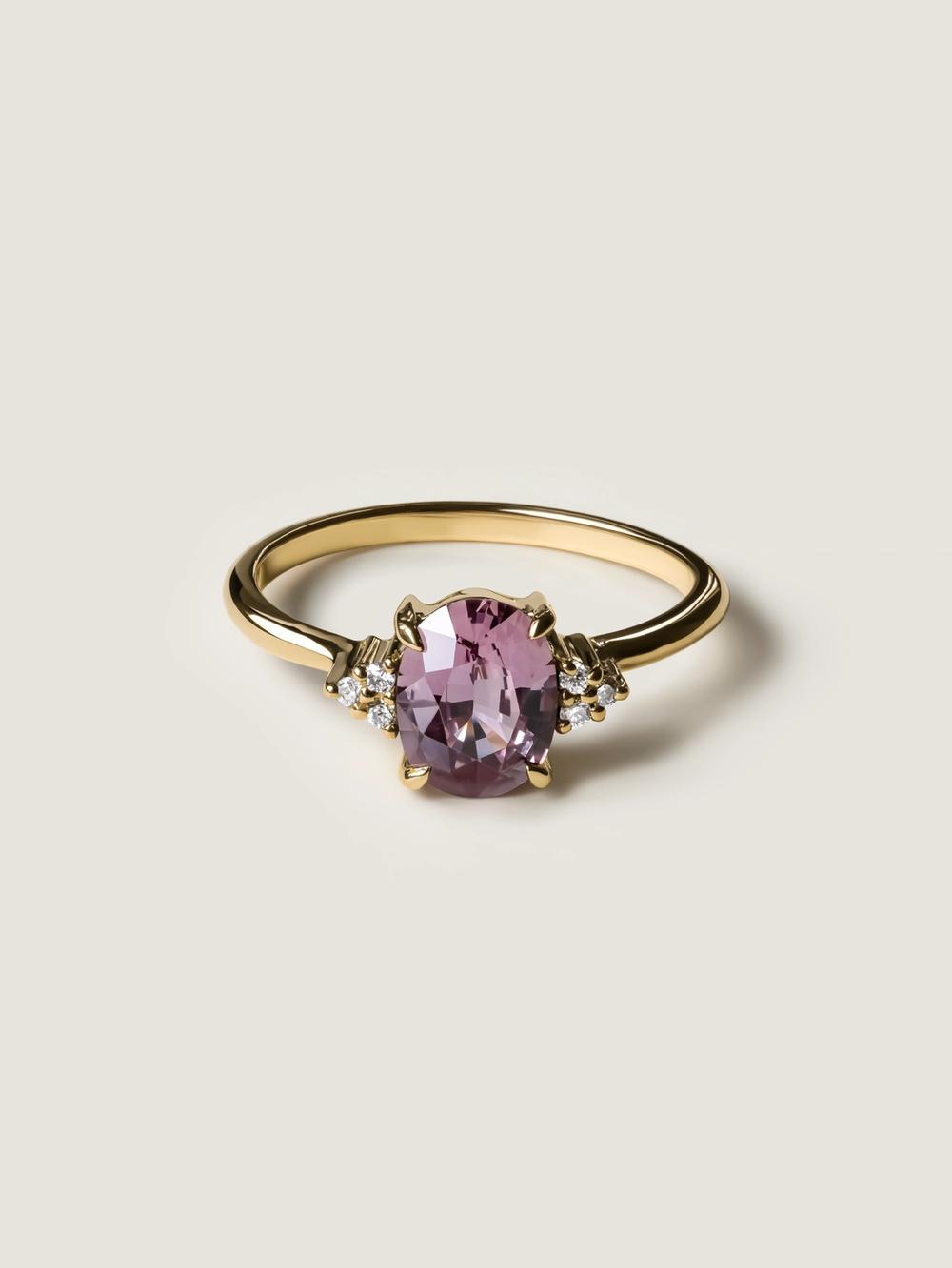 Antique Plum Oval Sapphire Ring & Sprinkled Diamonds