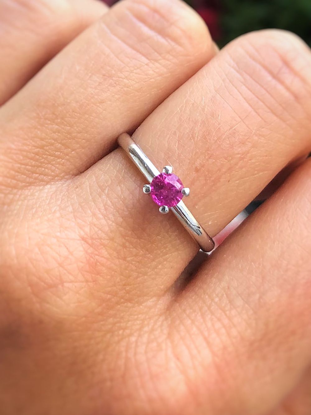 Hot Pink Ruby Solitude in White Gold