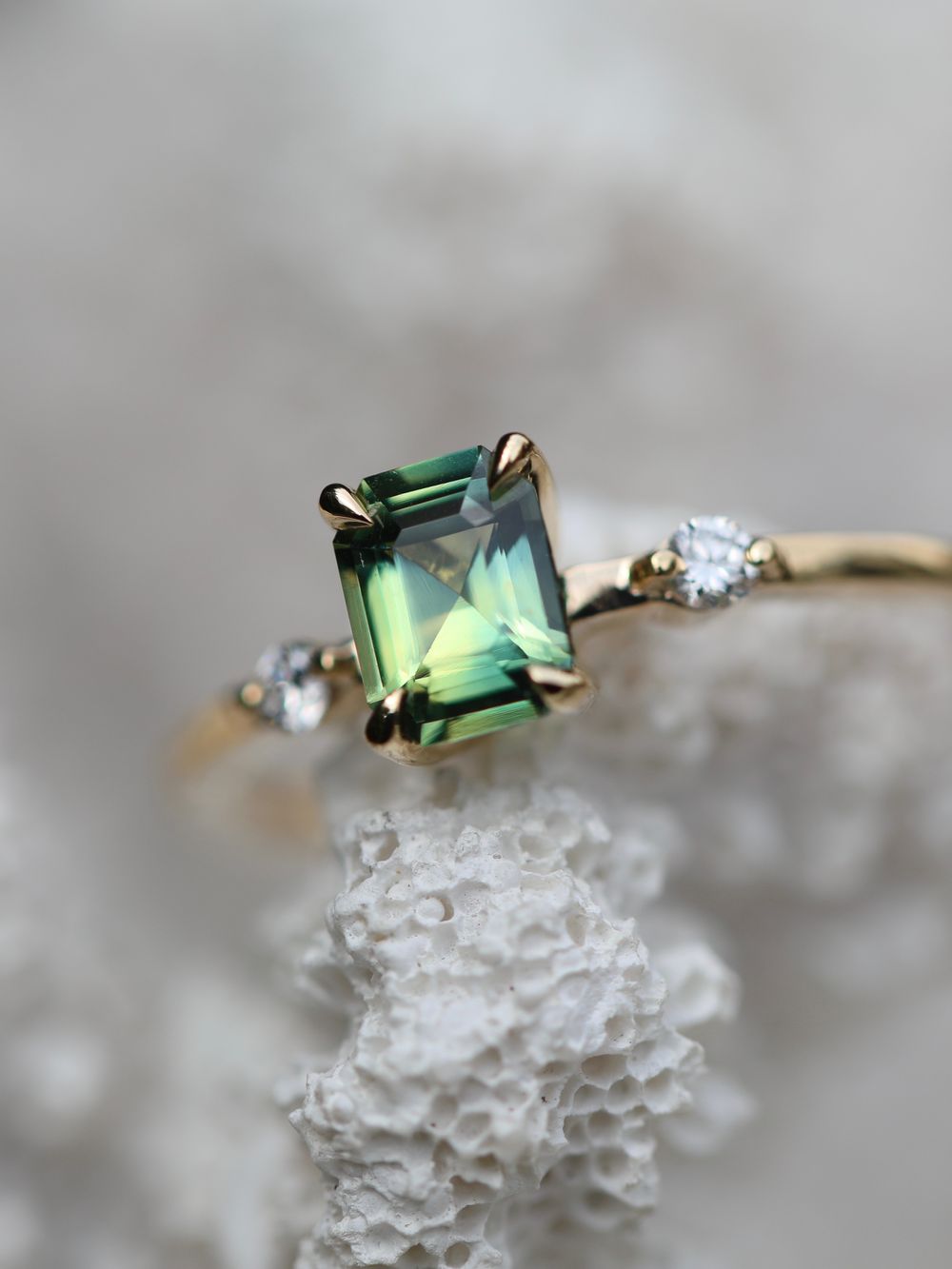 Green Sapphire & Sprinkled Diamonds