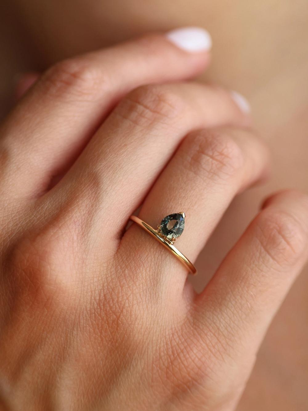 Ceylon Ember Drop Sapphire Ring
