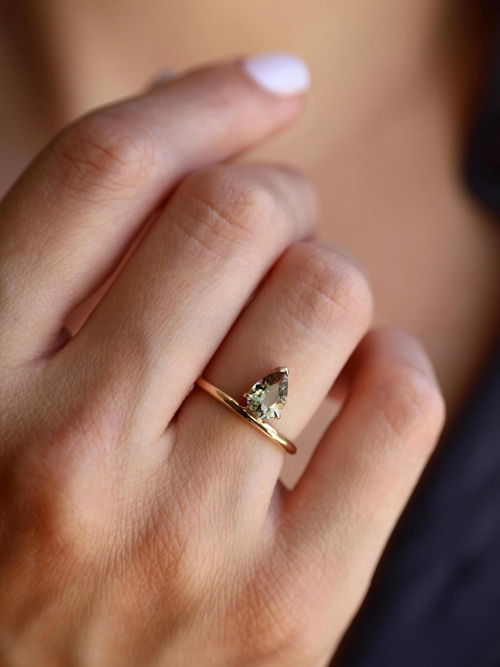 Smoky Olive Drop Tourmaline Ring
