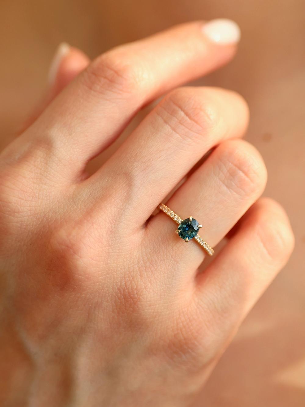 Teal Whisper Sapphire & Pavé Ring