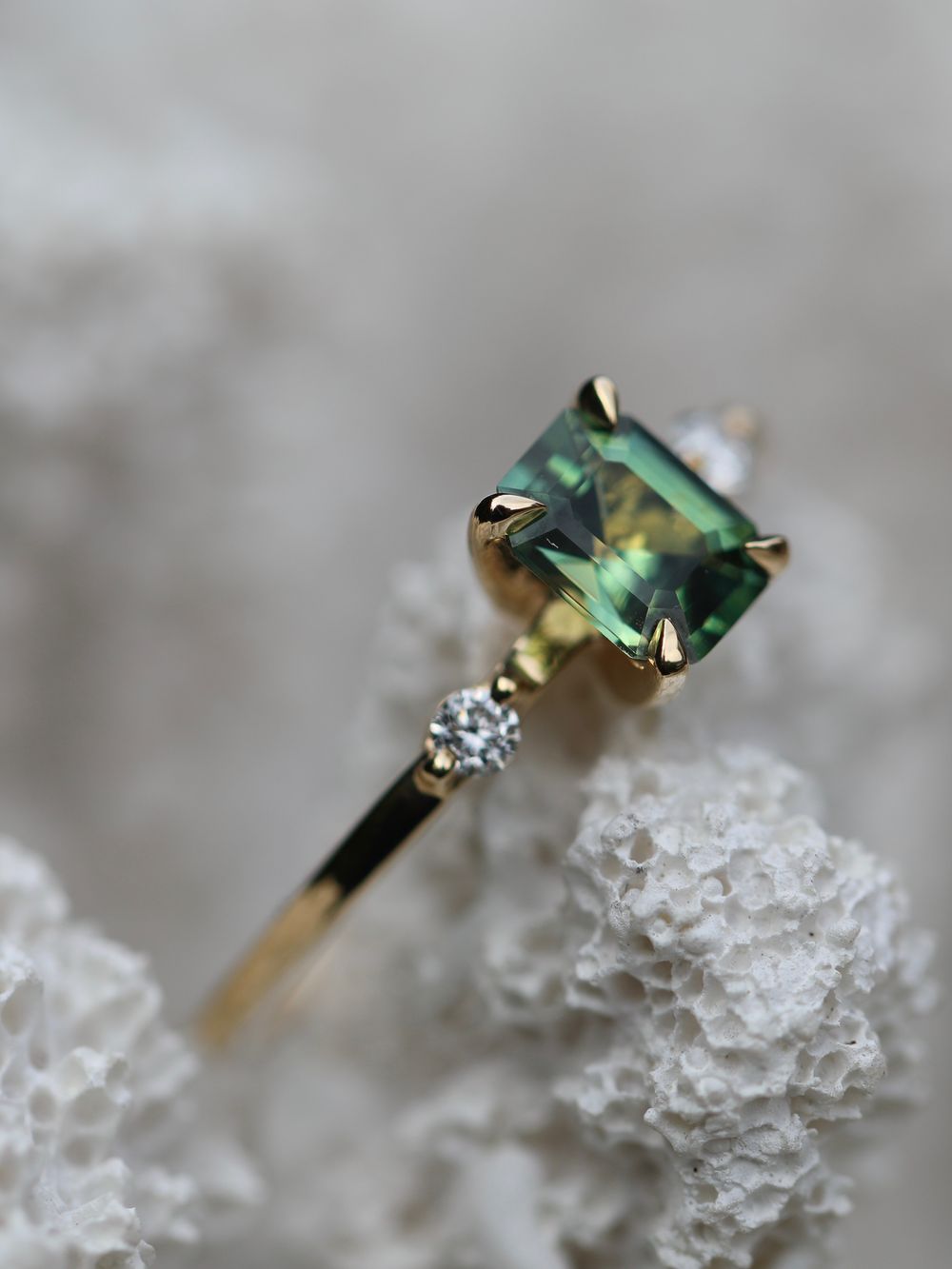 Green Sapphire & Sprinkled Diamonds