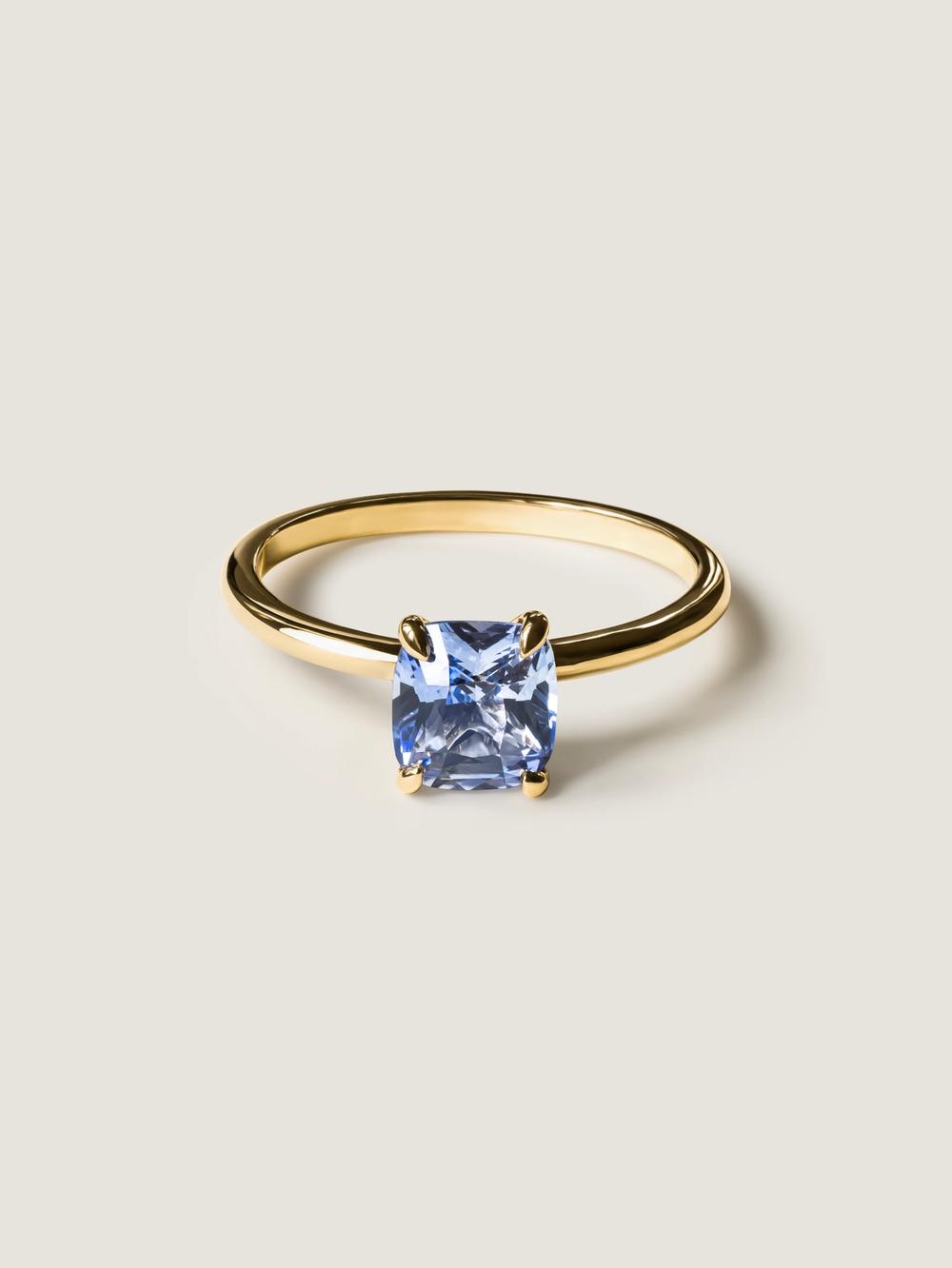 Cornflower Sky Cushion Sapphire Ring