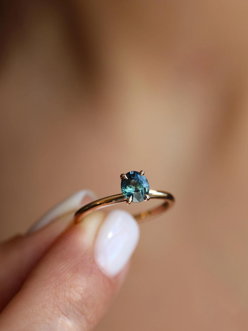 Teal Peacock Oval Sapphire Ring
