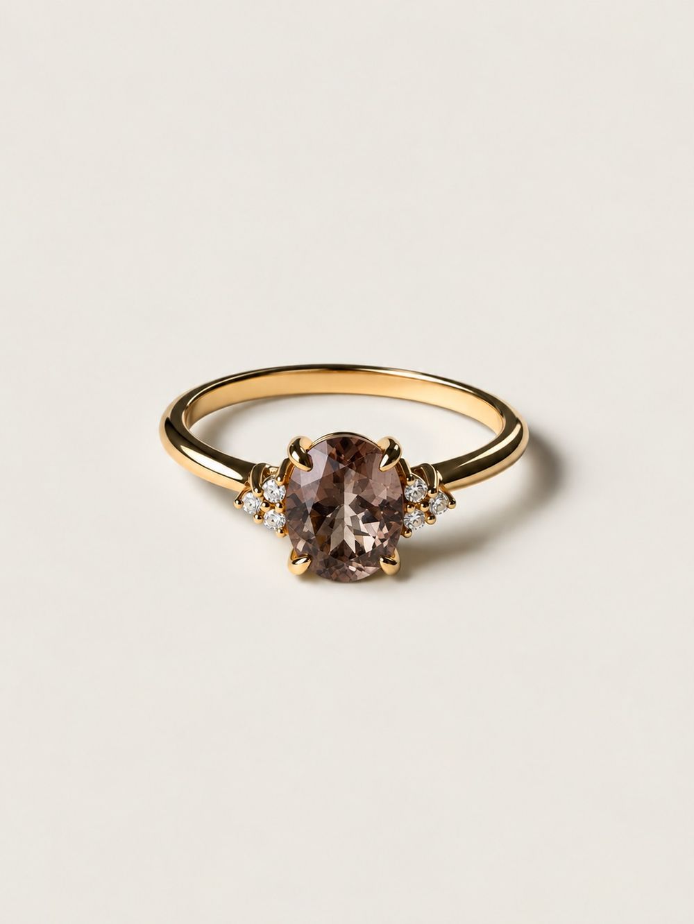 Cocoa Blush Oval Tourmaline & Sprinkled Diamond Ring