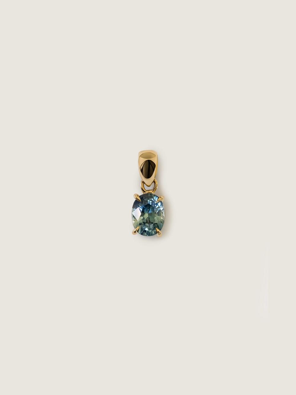 Teal Peacock Oval Sapphire Pendant