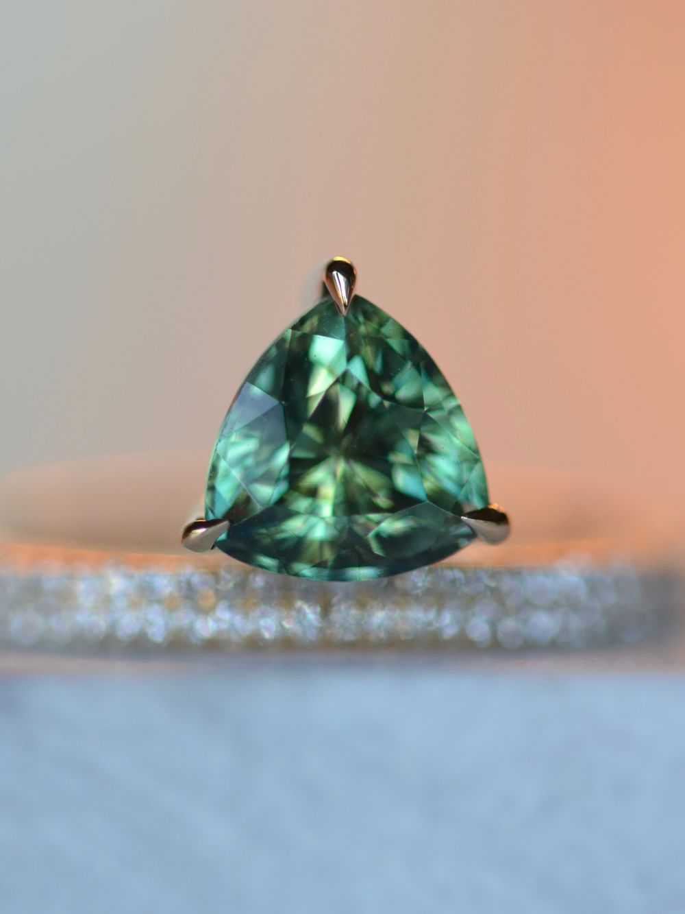 Green Trillion Sapphire & Diamonds