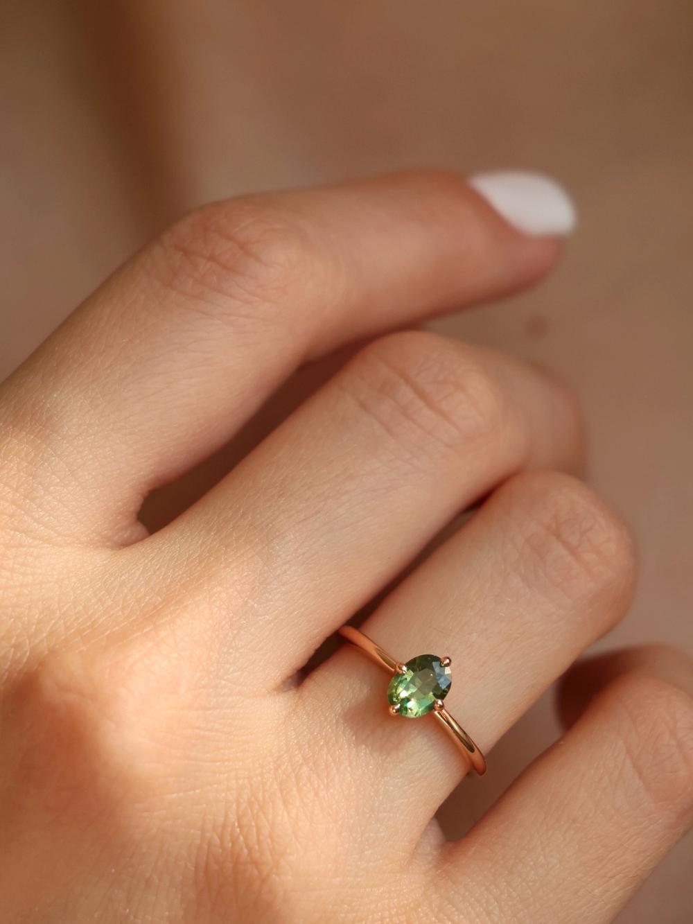 Forest Green Oval Peacock Sapphire Ring