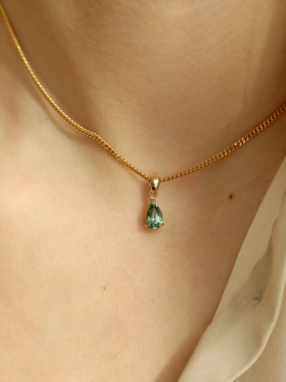 Green Peacock Pear Sapphire Pendant