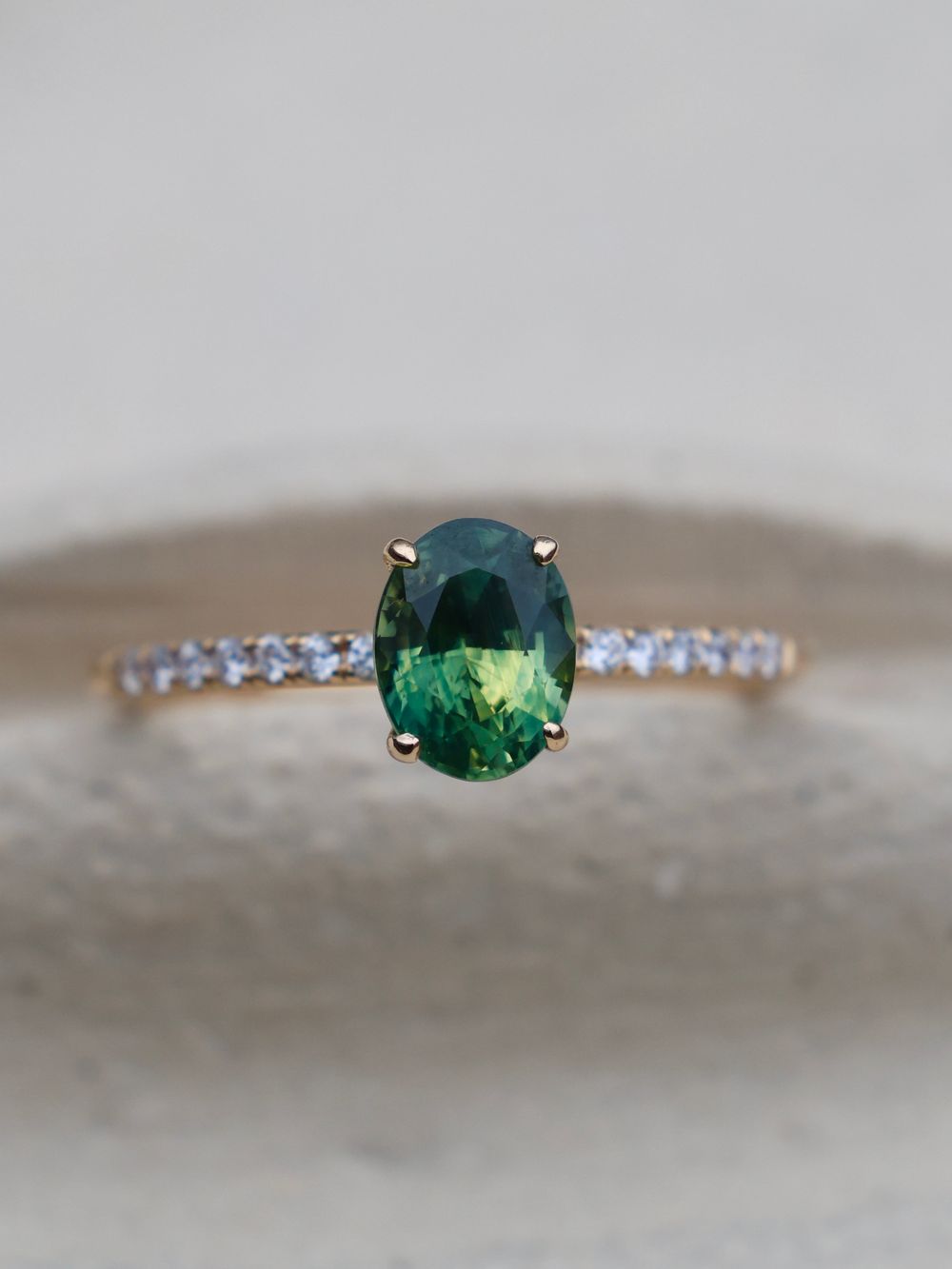 Oval Green Sapphire & Diamonds