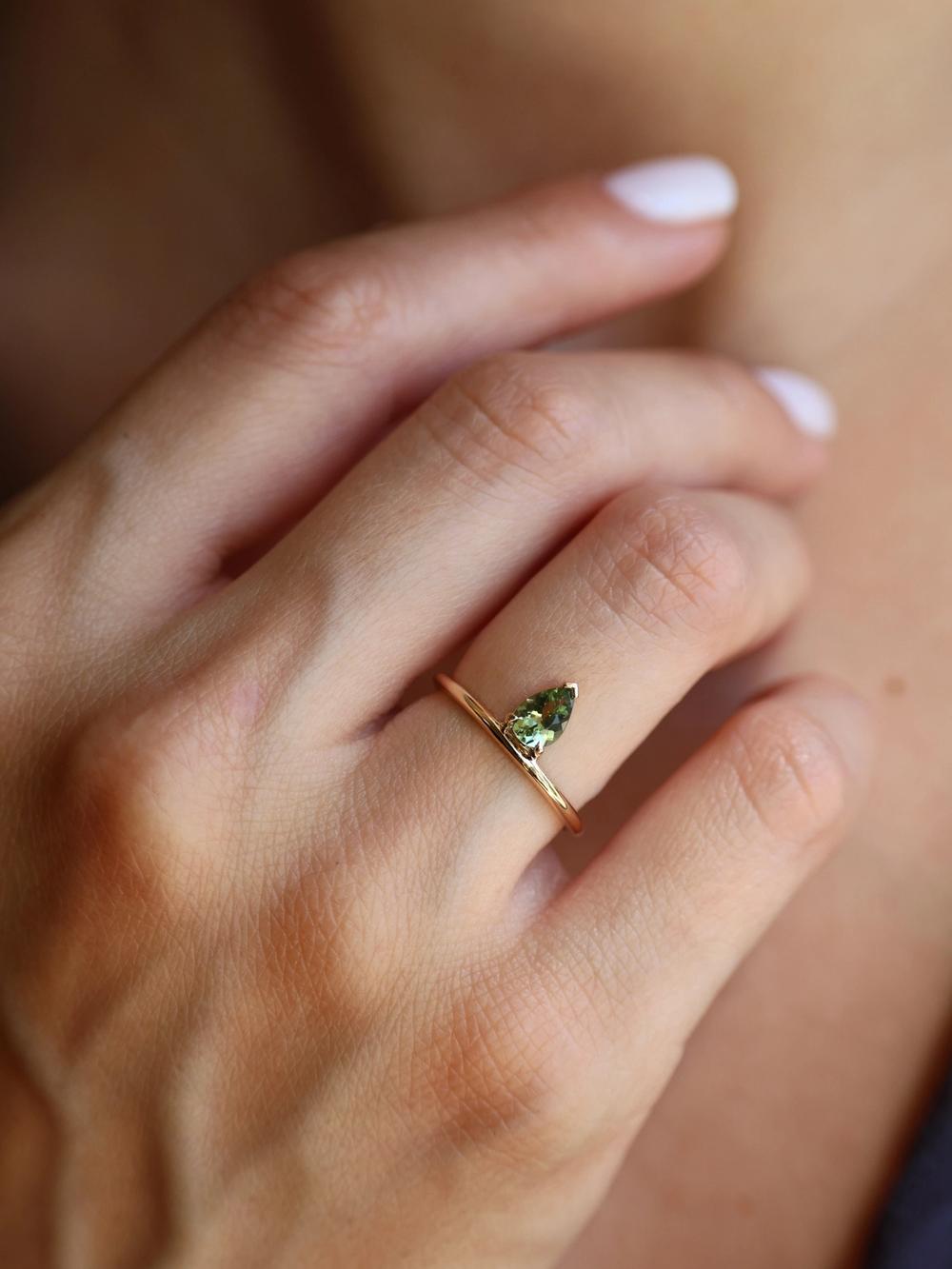 Sage Mist Drop Tourmaline Ring